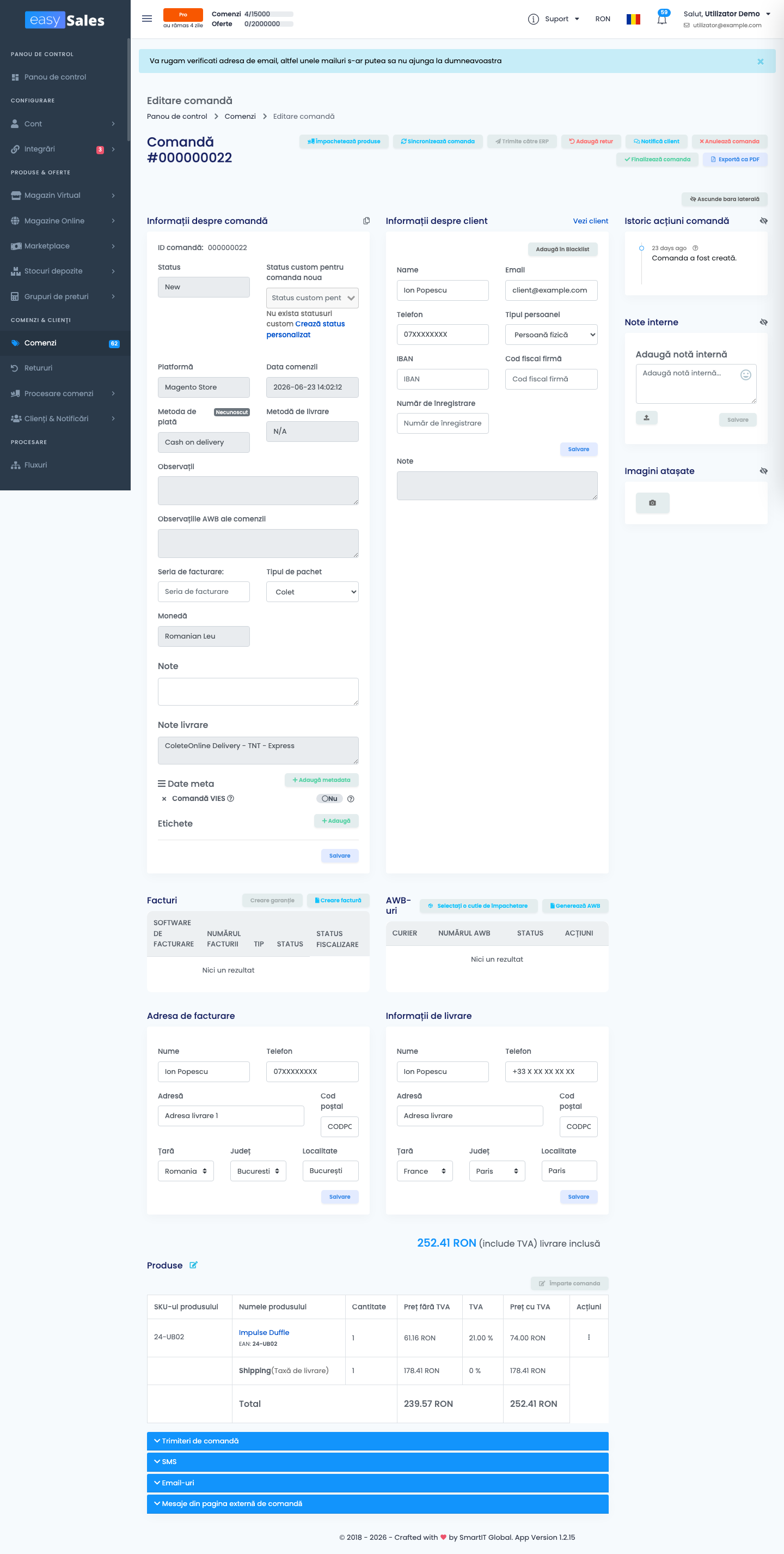 easySales — Pagina Editare comandă