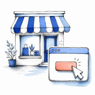 Ilustrație: un cursor apasă butonul de retur al unui magazin online